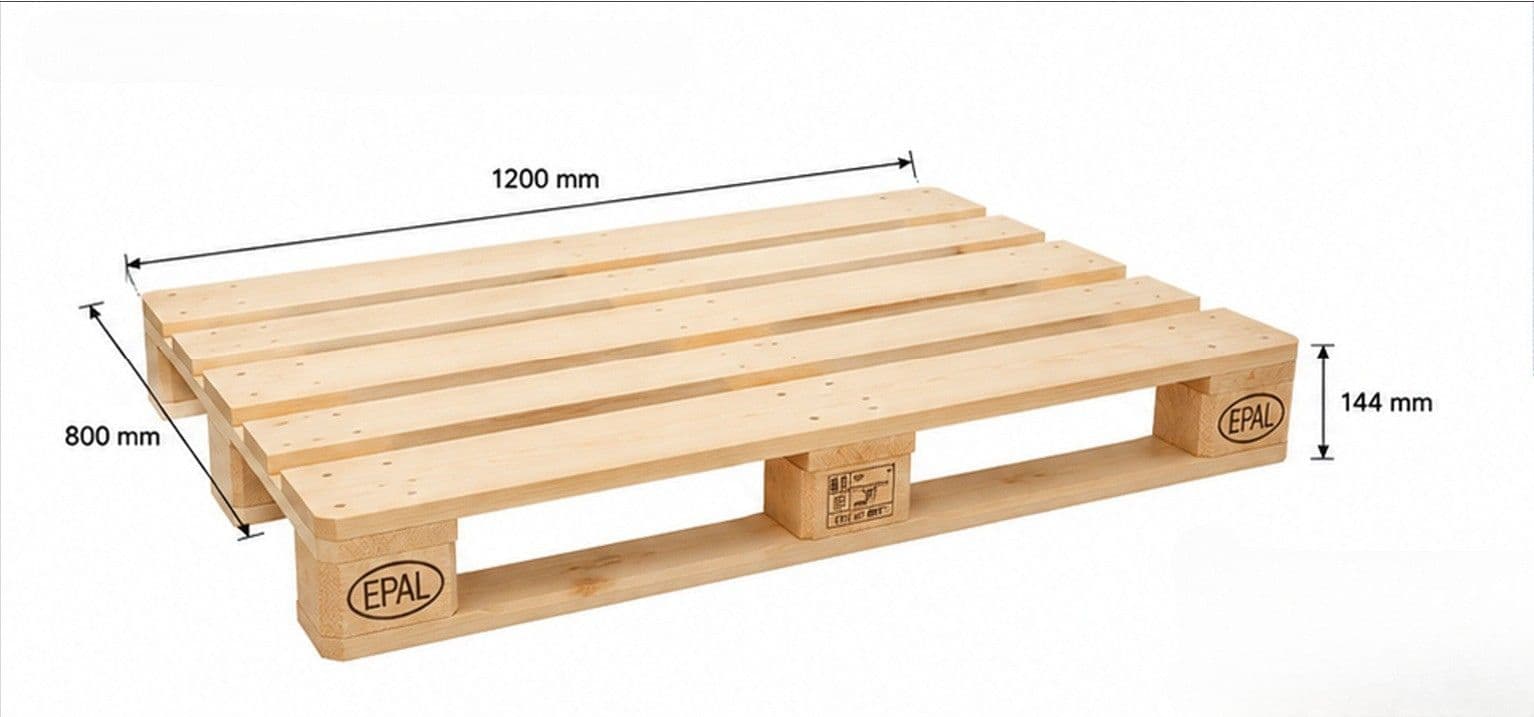 Euro-standard 1200 x 800 mm wooden pallet manufactured by CeyPall in Sri Lanka, ISPM 15 heat treated